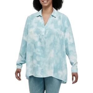 Wonderly Popover Tunic Top Plus Sz 4X Long Sleeve Breezy Blue & White Clouds NWT